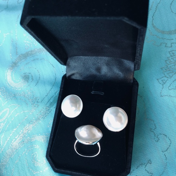 🥰 Mabe Pearl Sterling Silver 925 Ring & Earrings Set Beautiful 😍 - Picture 16 of 17